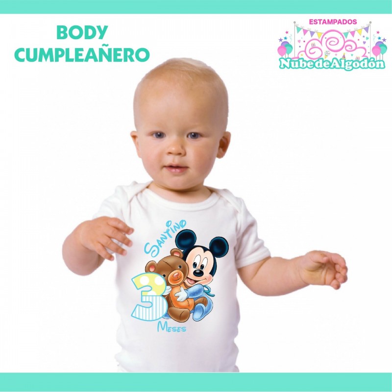 Body Pilucho Mickey Estampado Cumpleaños Personalizado de Algodón Chile