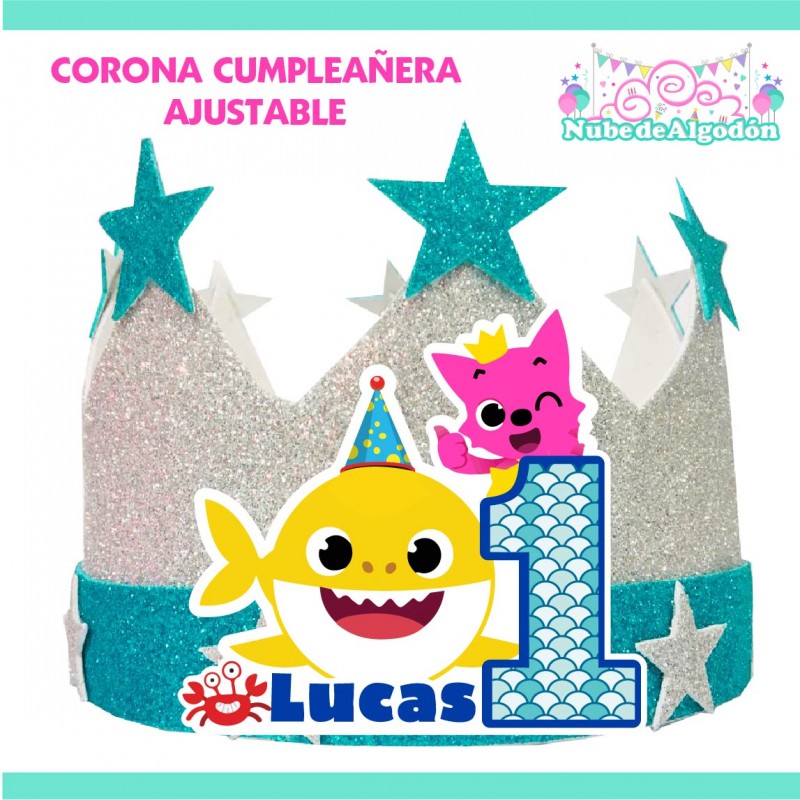 Corona festejado/a Cumpleaños Baby Shark Personalizado - Nube de