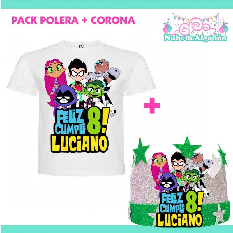  Pack Jovenes Titanes Polera Corona Personalizada Cumpleaños