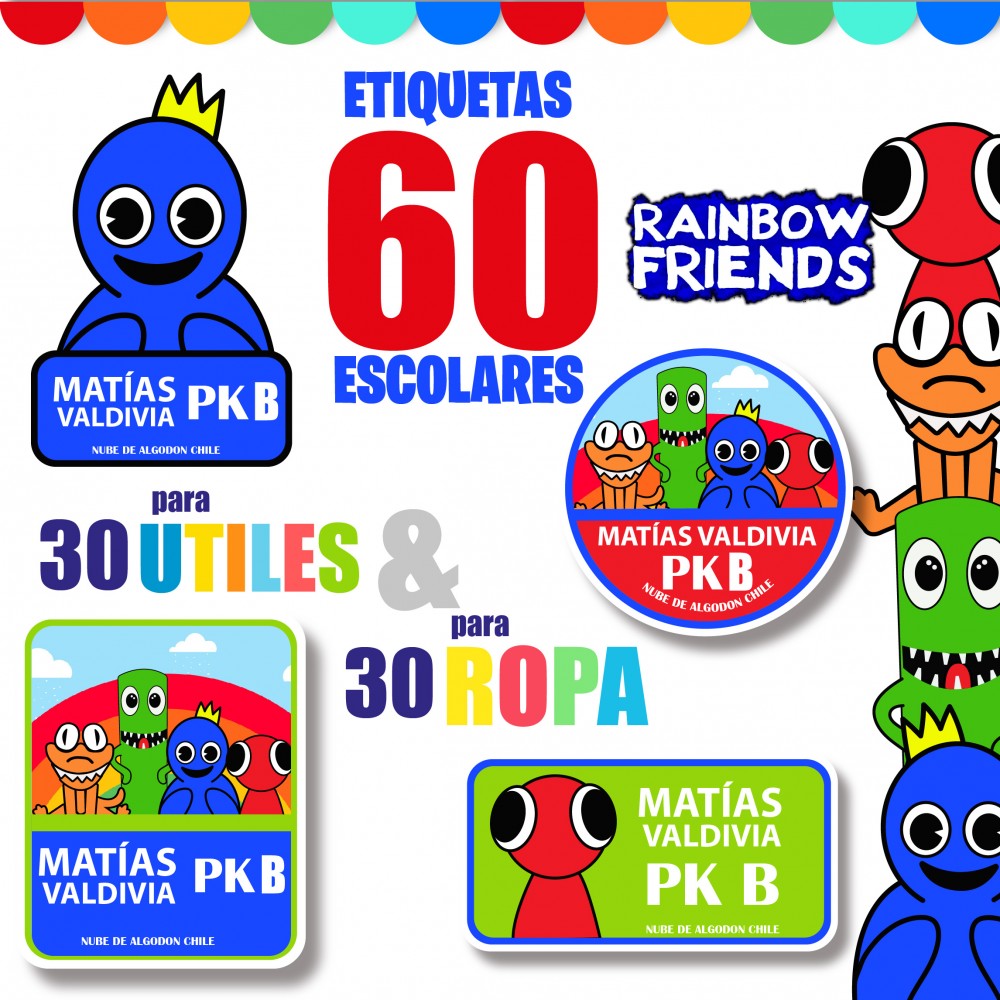 Telégrafo Vadear Fatídico Etiquetas Para Marcar Ropa Rainbow Friends Termo adhesivas Y Utiles  Escolares Pack Niños - Nube De Algodon Chile