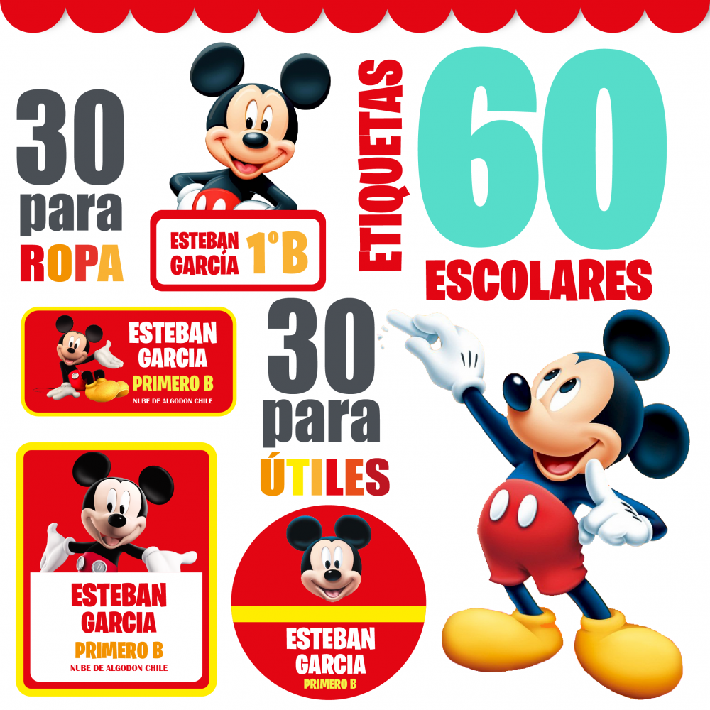 Etiqueta Bolsa de Cumpleaños Mickey Niño y Niña